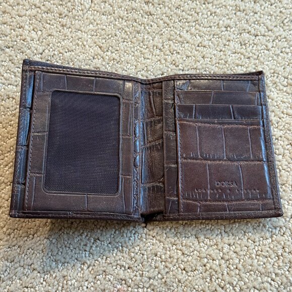 Dorsa Men's Leather Bifold Wallet Chocolate Brown Embossed Crocodile Alligator - Picture 4 of 13